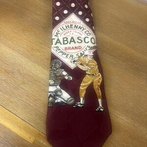 Vintage Tabasco Necktie Baseball 100% Silk Classic Novelty Tie Maroon